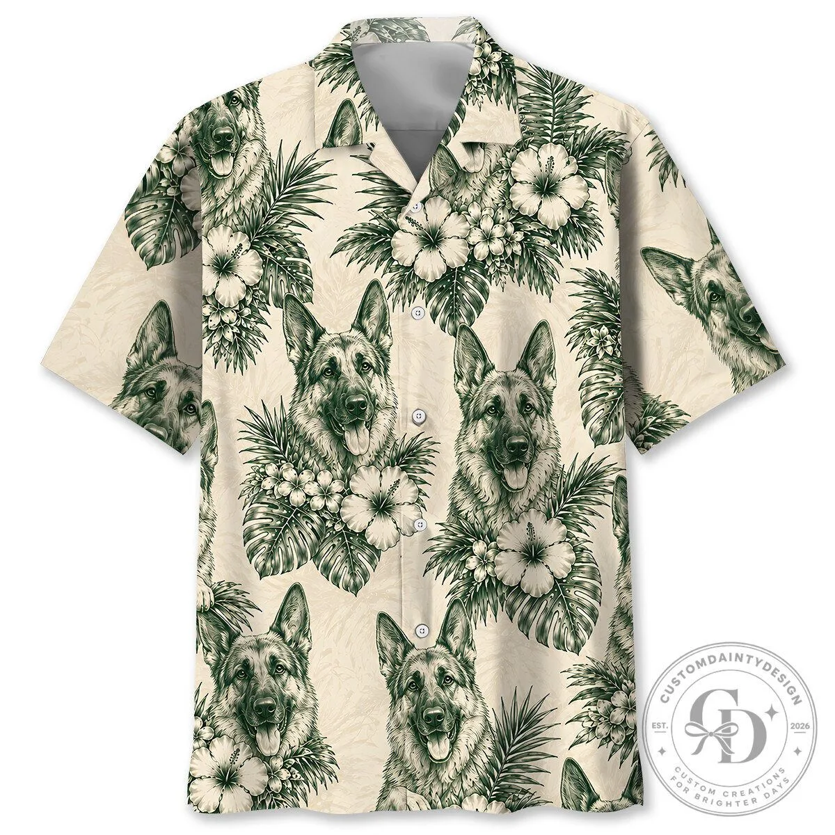 German Shepherd Dog Tropical Hibiscus Flower Hawaiian Shirt