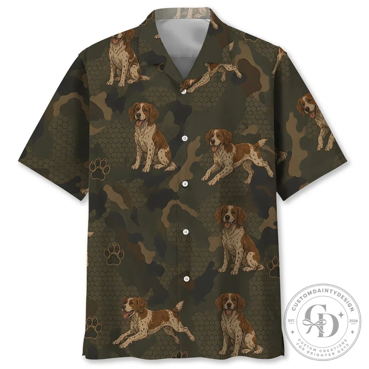 Brittany Spaniel Dog Breed Camouflage Print Men's Hawaiian Shirt