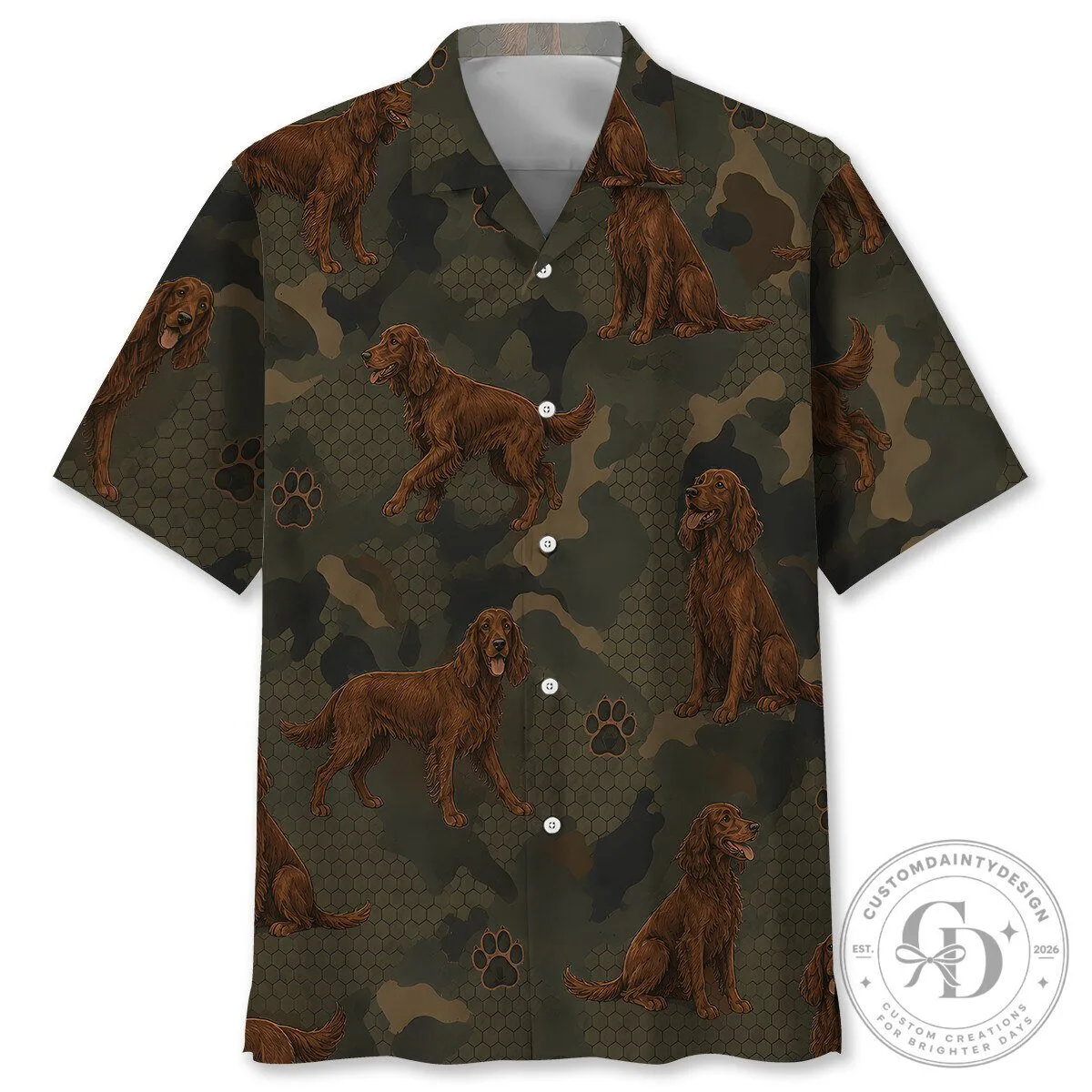Irish Setter Dog Camouflage Pattern Men's Hawaiian Shirt