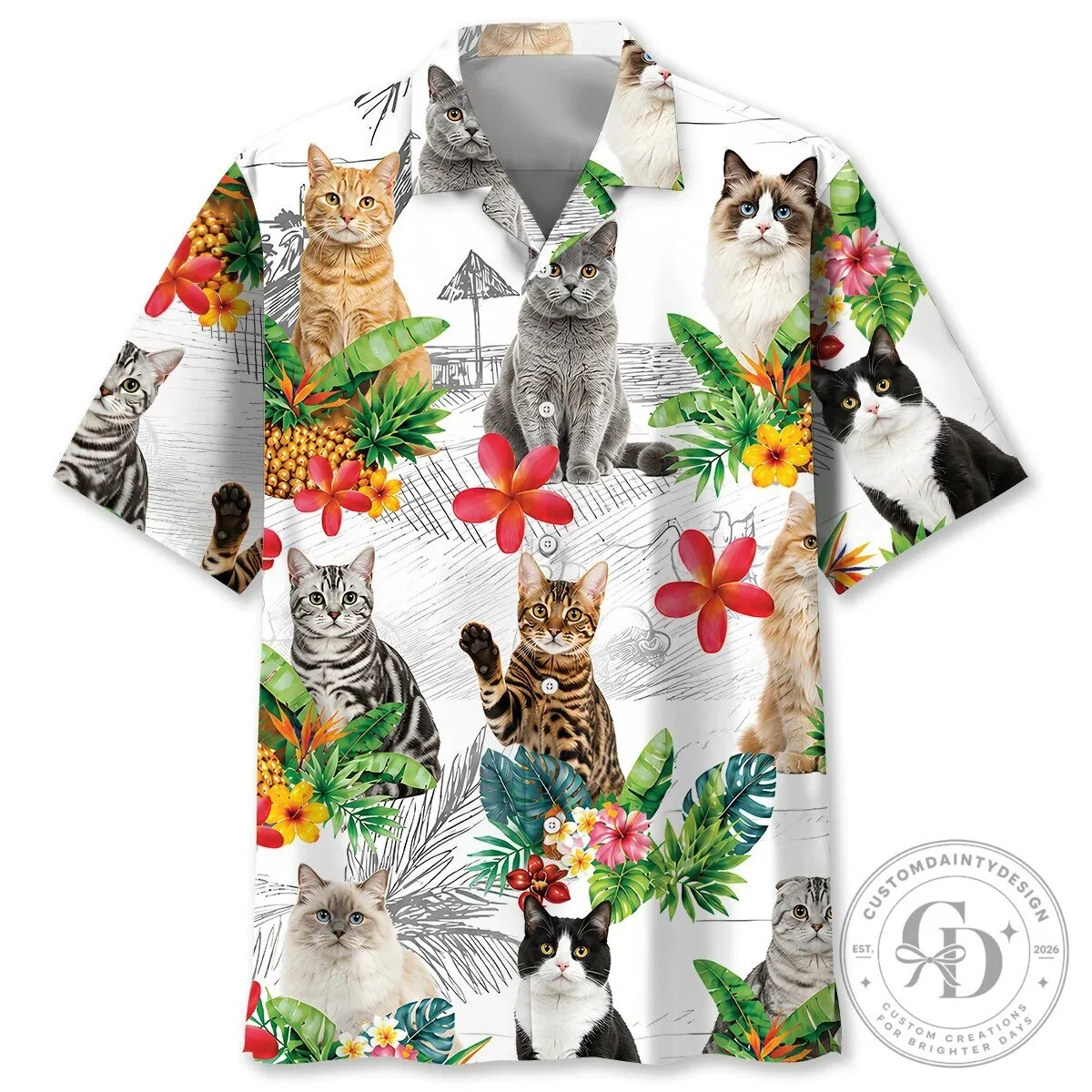 Funny Tropical Cats Hawaiian Shirt for Men and Women