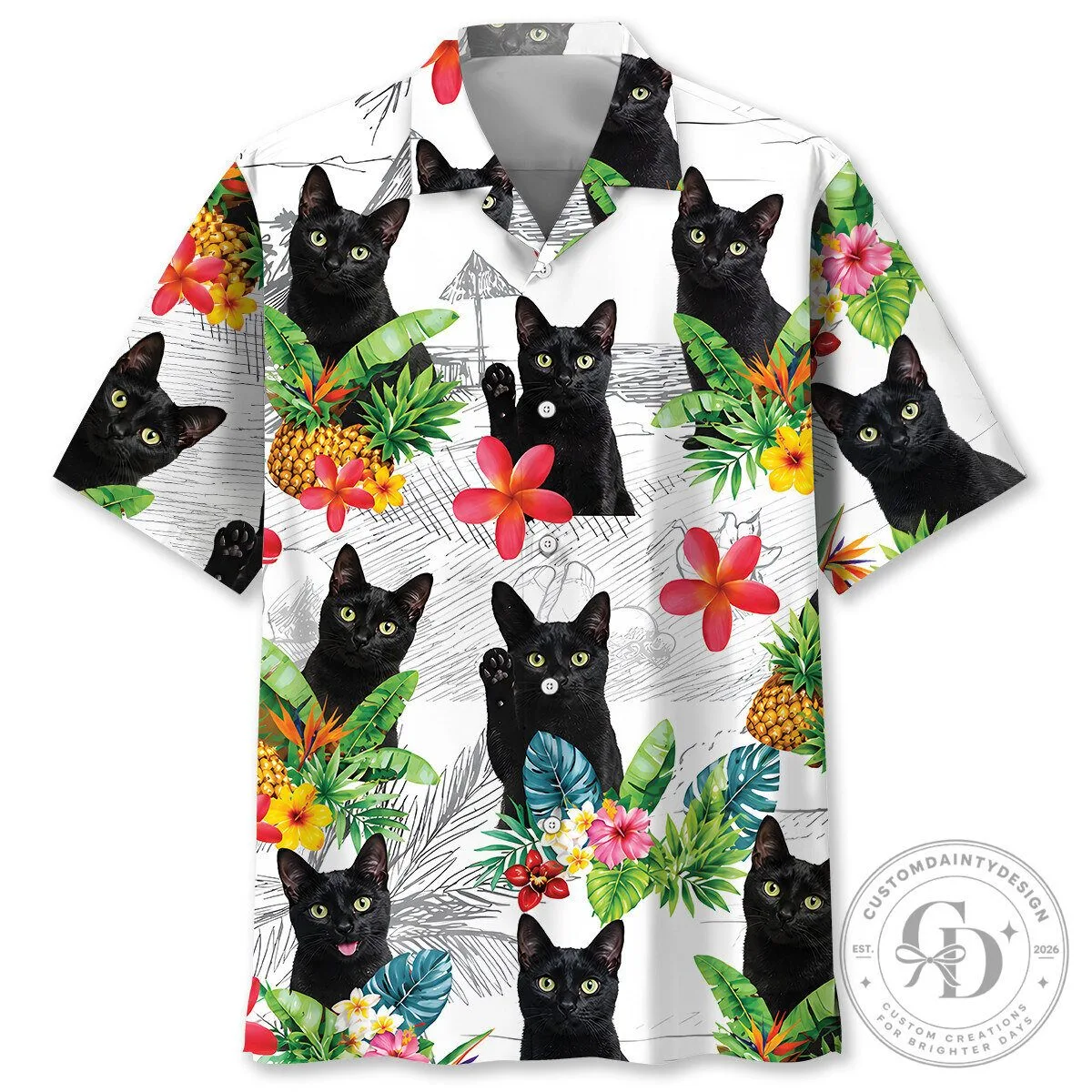 Funny Tropical Black Cat Hawaiian Shirt