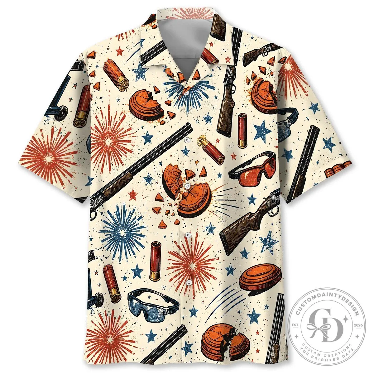 Vintage Clay Shooting Skeet Trap Shotgun Pattern Hawaiian Shirt
