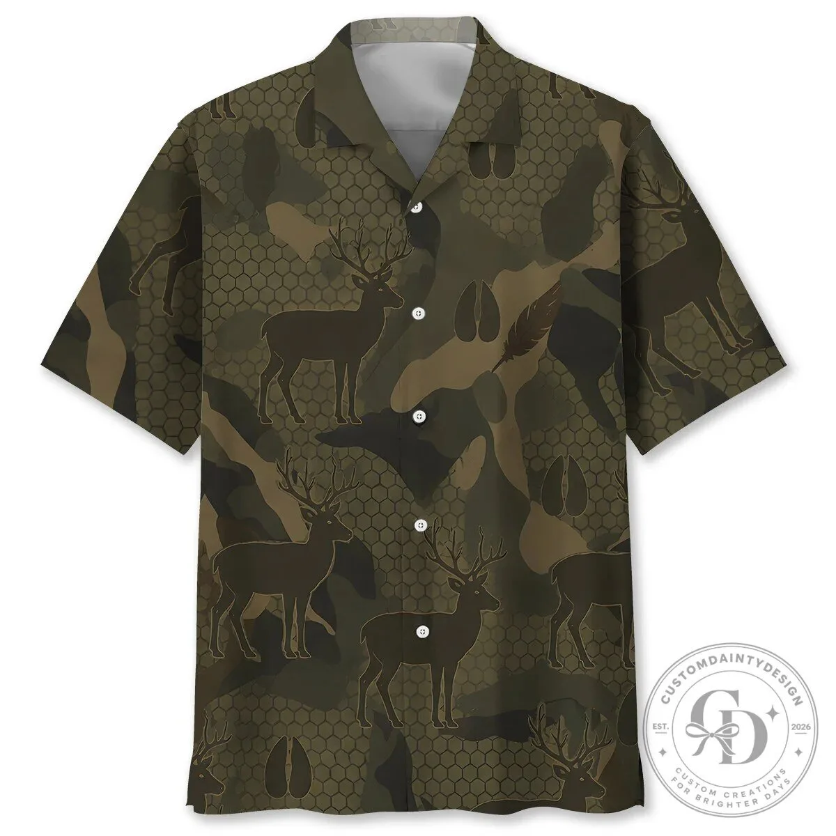 Deer Hunting Camouflage Pattern Men's Short Sleeve Button Down Hawaiian Shirt