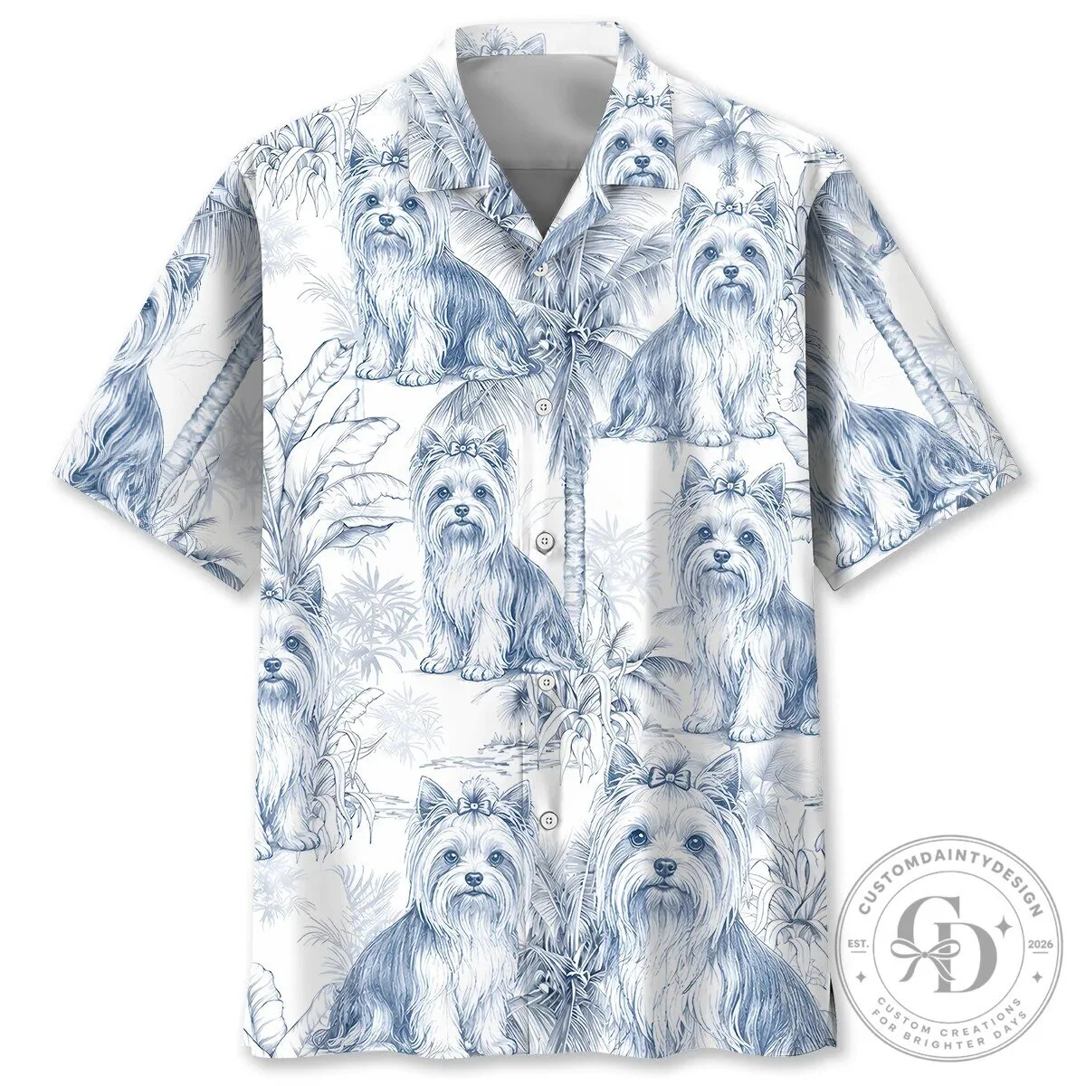 Yorkshire Terrier Dog and Palm Trees Tropical Hawaiian Shirt