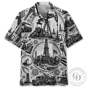 Oilfield Worker Vintage Legend Black and White Hawaiian Shirt