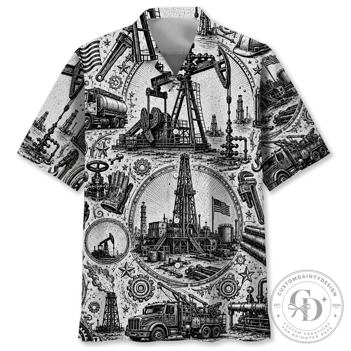 Oilfield Worker Vintage Legend Black and White Hawaiian Shirt