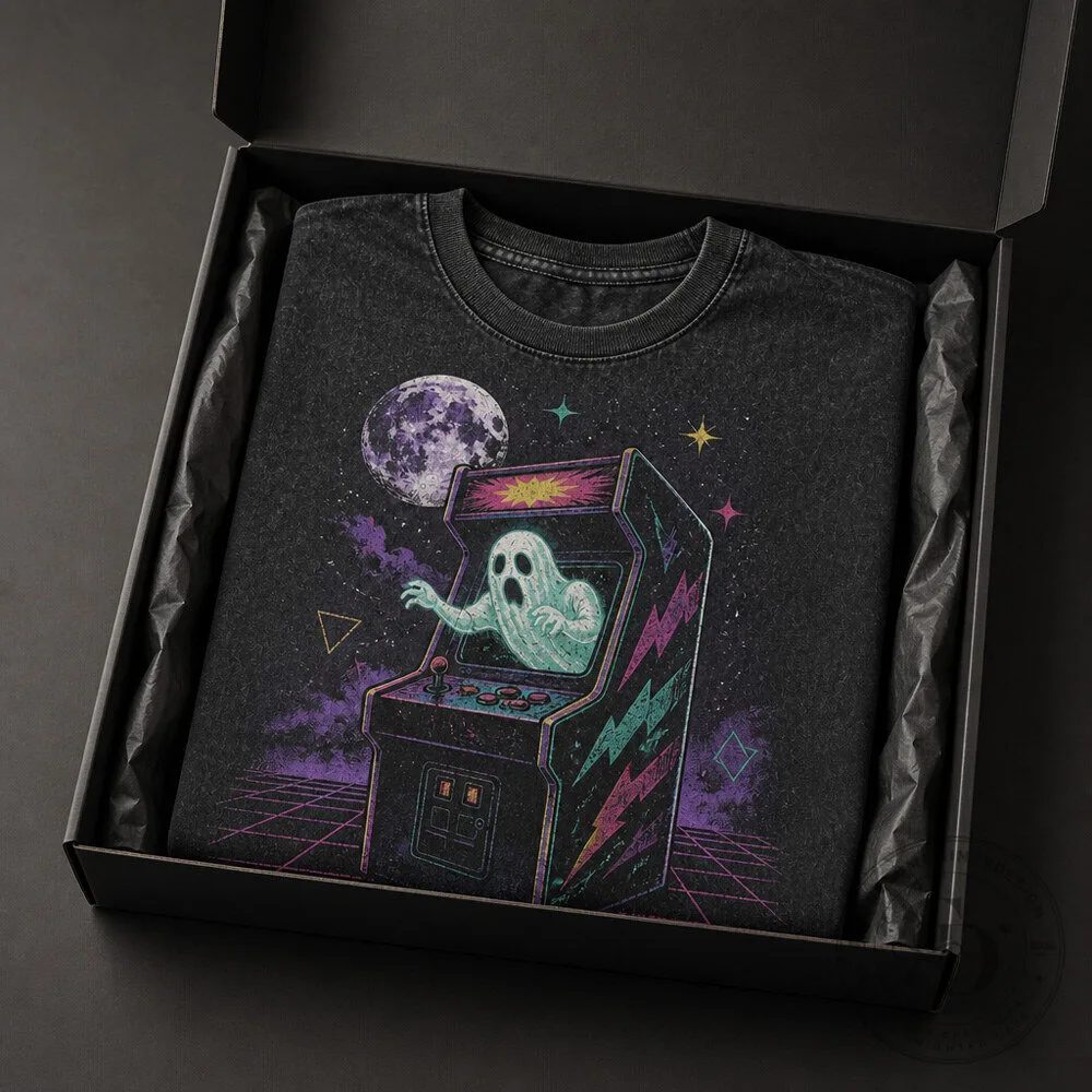 80s Halloween T-Shirt - Retro Haunted Arcade Ghost Tee 1 80s Halloween T-Shirt - Retro Haunted Arcade Ghost Tee