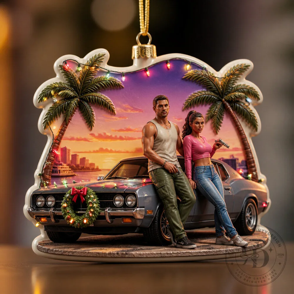 GTA 6 Jason and Lucia Christmas Ornament for Unique Holiday Decor