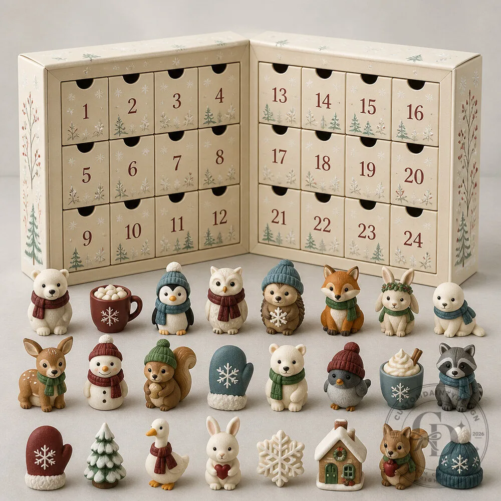 24 Day Christmas Advent Calendar With Tiny Winter Character Collectibles and Display