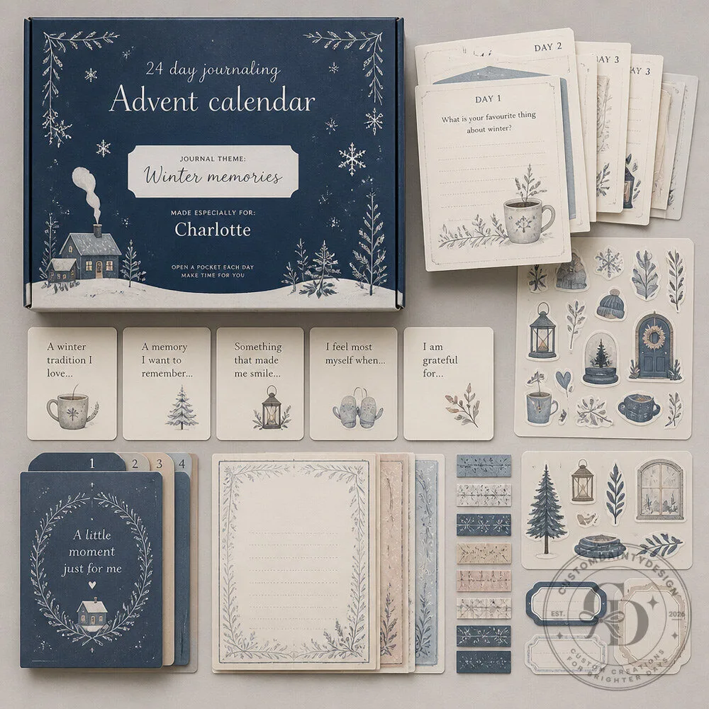 Journaling Advent Calendar With Personalized Prompts, Stickers and Decorative Paper Goods