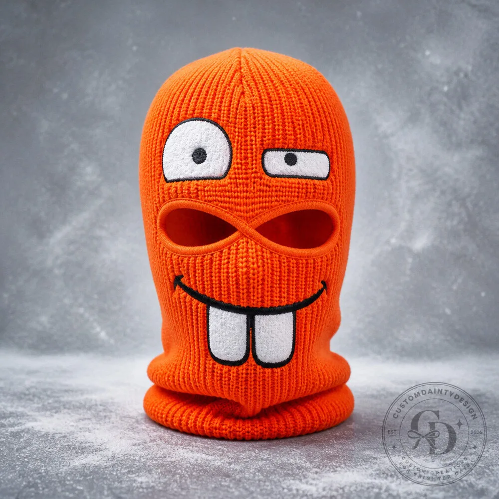 Funny Orange Face Ski Balaclava with Oversized Buck Teeth for Snowboarders
