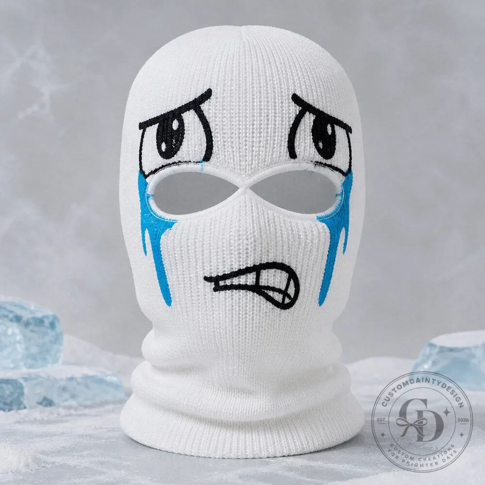 Funny Crying Face Ski Balaclava with Oversized Cartoon Tears and Wide Eyes