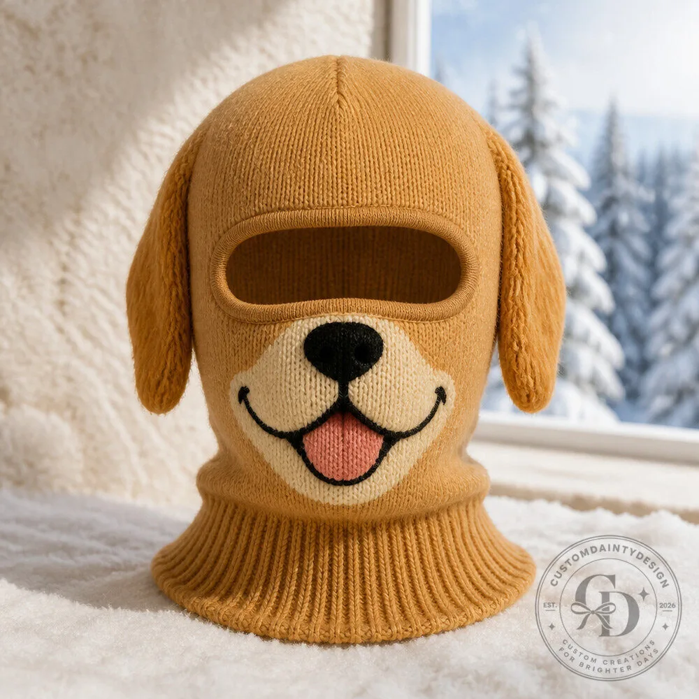 Funny Golden Retriever Face Ski Balaclava with Floppy Ears and Happy Cartoon Expression