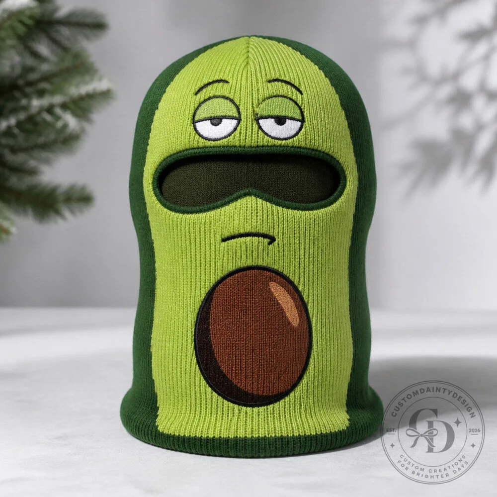Avocado Face Ski Balaclava with Oversized Pit and Sleepy Cartoon Eyes 2 Avocado Face Ski Balaclava with Oversized Pit and Sleepy Cartoon Eyes