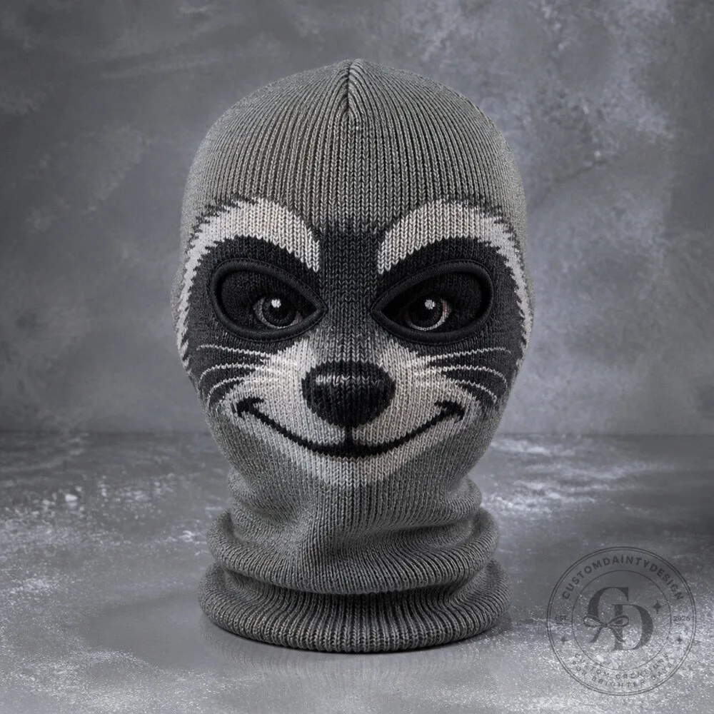 Raccoon Face Ski Balaclava with Dark Eye Markings and Cheeky Grin 5 Raccoon Face Ski Balaclava with Dark Eye Markings and Cheeky Grin
