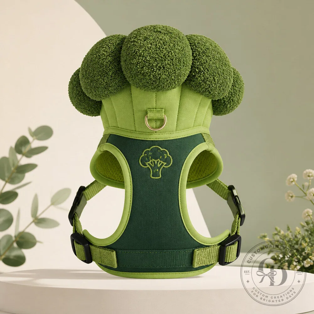 Broccoli Dog Harness Costume with Textured Green Crown and Adjustable Straps 5 Broccoli Dog Harness Costume with Textured Green Crown and Adjustable Straps
