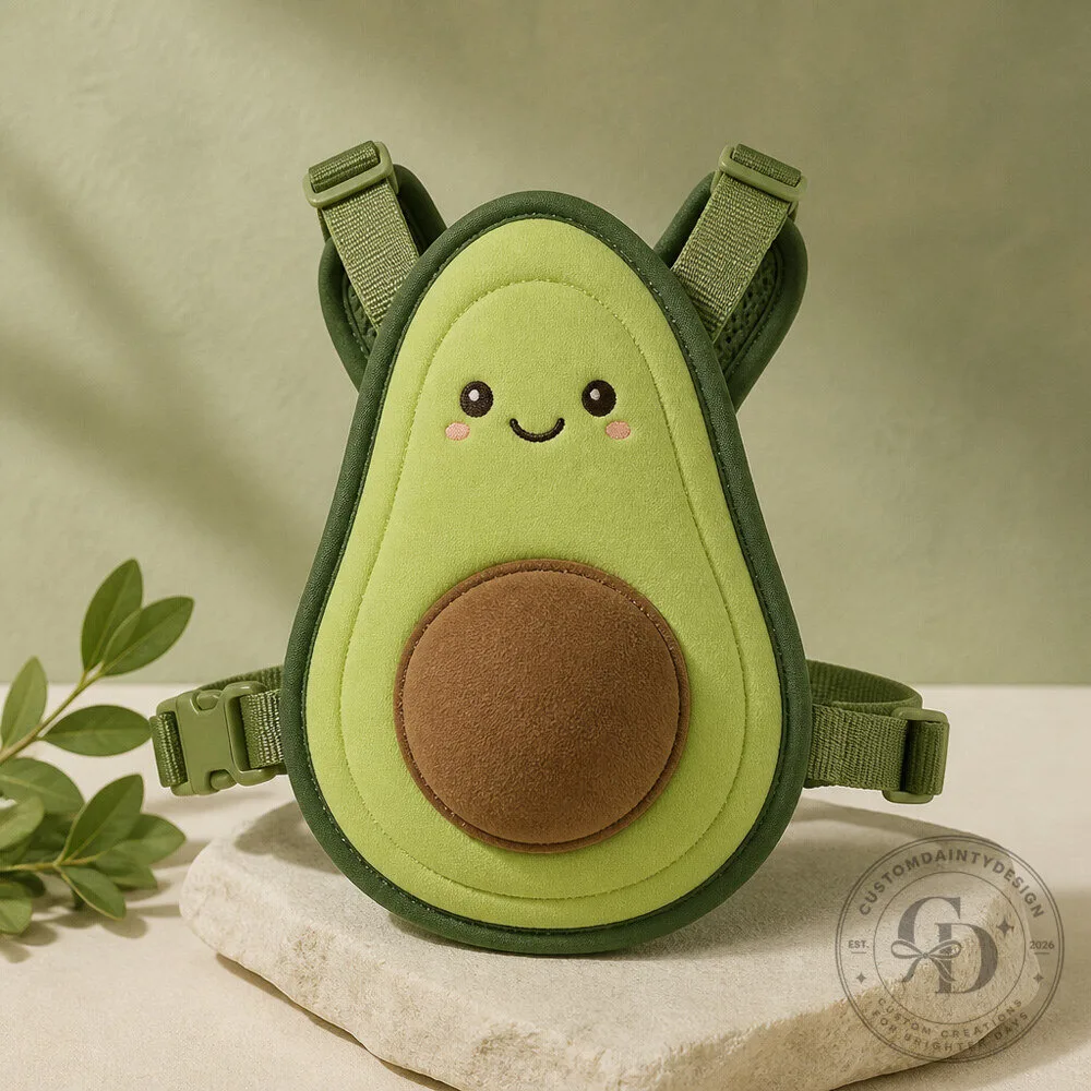 Avocado Dog Harness Costume with Green Body and Soft Brown Pit Detail 1 Avocado Dog Harness Costume with Green Body and Soft Brown Pit Detail