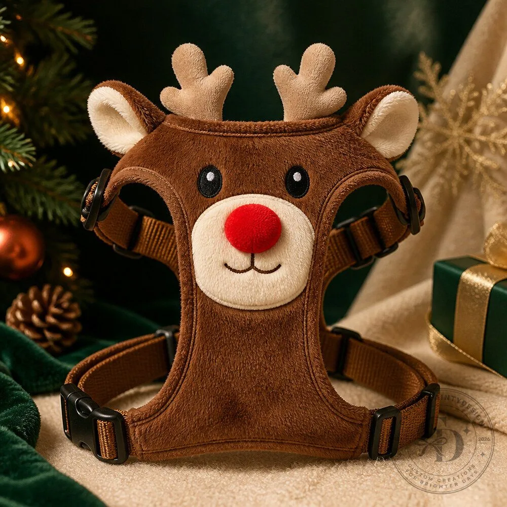 Funny Reindeer Dog Harness Costume with Soft Antlers and Optional Red Nose Accent
