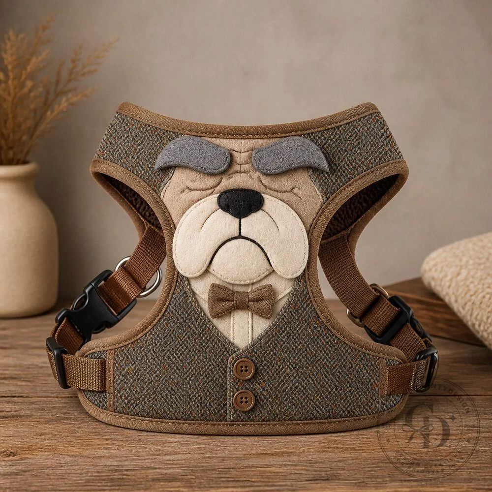 Grumpy Grandpa Dog Harness Costume with Grey Brows and Mini Vest for Pet Photos