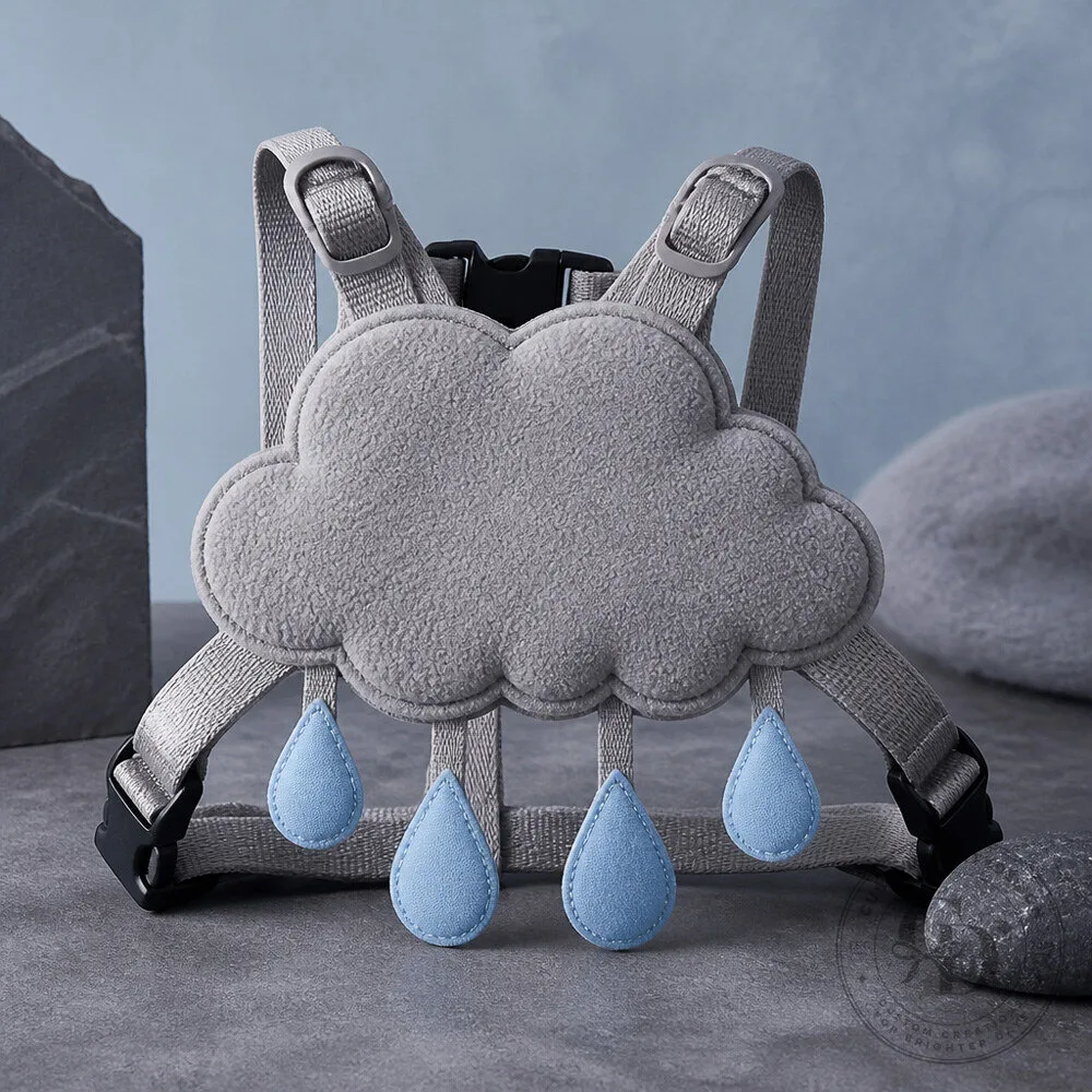 Grey Storm Cloud Dog Harness Costume with Soft Blue Raindrop Details