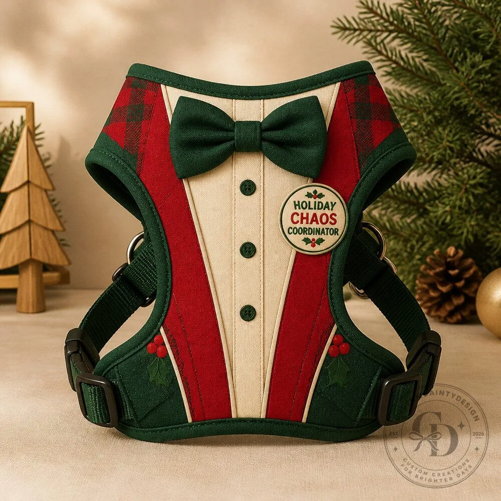 Christmas Party Dog Harness Costume with Festive Panel and Original Coordinator Badge